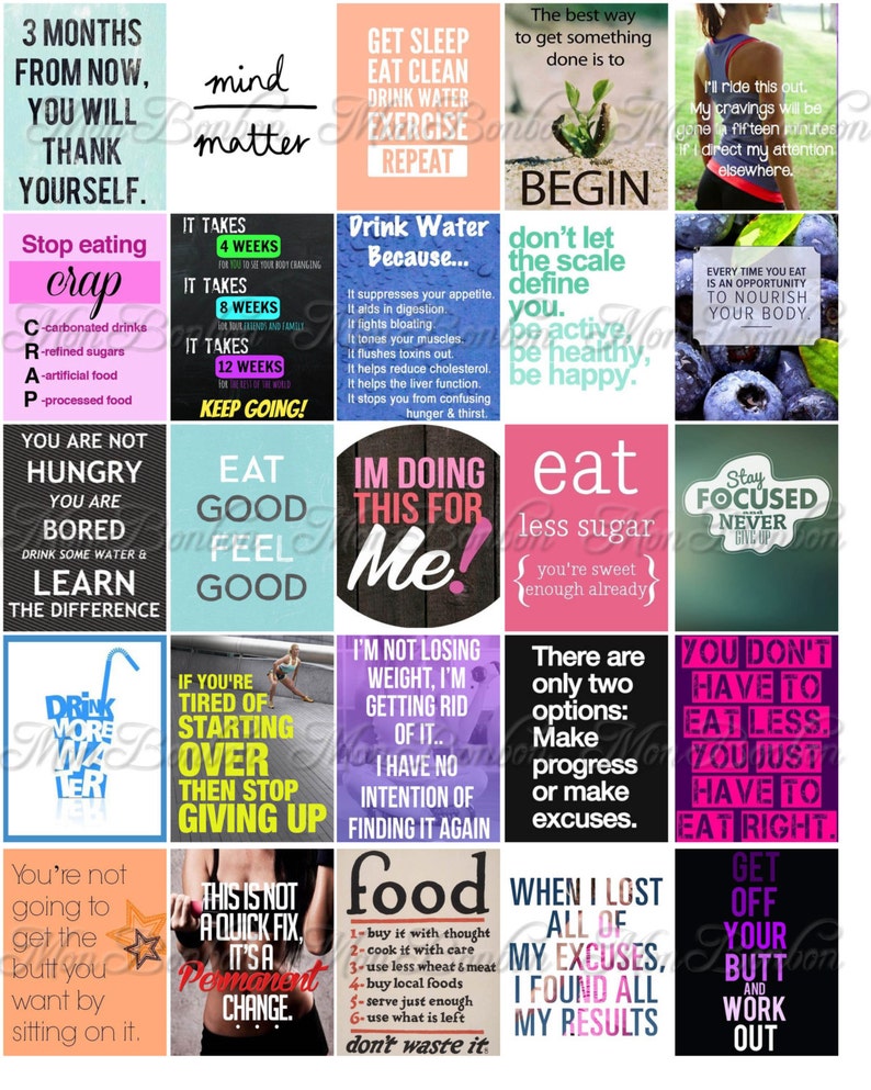 Fitness and Diet Motivation Stickers for Life Planners and Journals - Motivational Stickers - Printable Stickers - fits Erin Condren Planner 