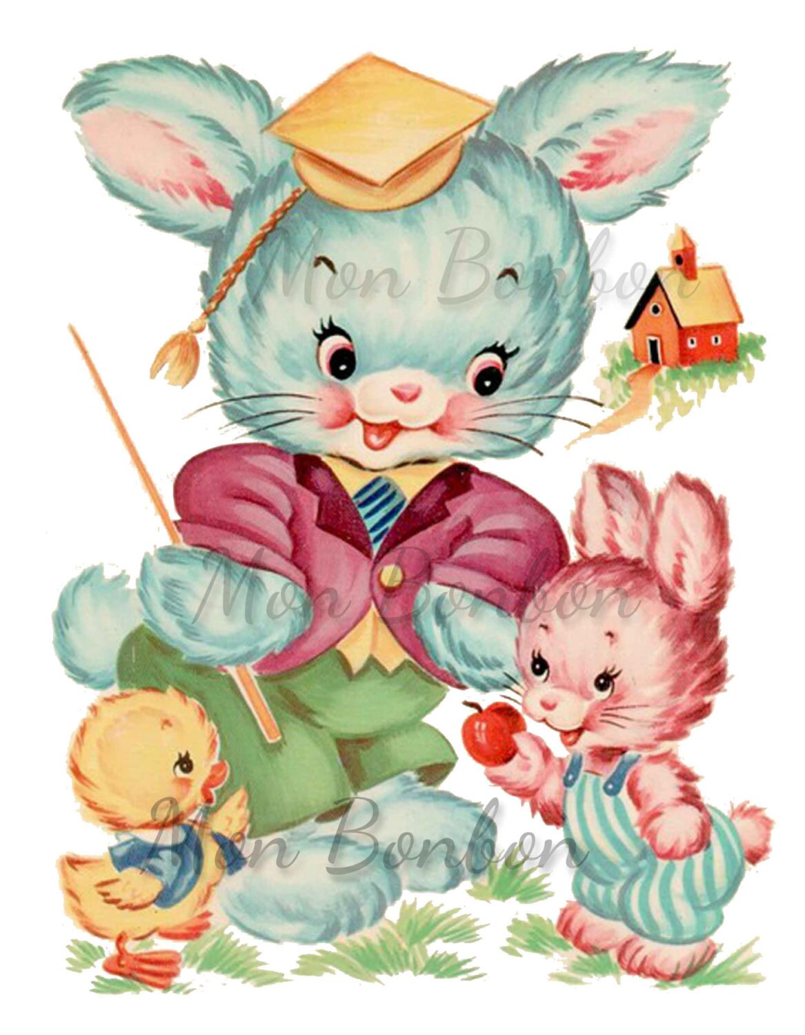 かわいいレトロなウサギの先生のクリップアートイラスト .PnG と
