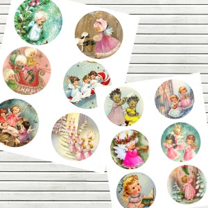3 inch Circles of Vintage Christmas Angels for Tags - Cupcake Toppers - ornaments - Scrapbooking - DIY Printables - INSTANT DOWNLOAD