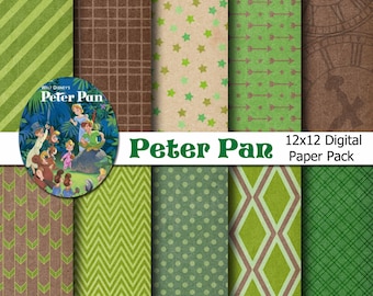Peter Pan Inspired Digital Paper Backgrounds Pack - Neverland - TinkerBell - 12x12  - INSTANT DOWNLOAD