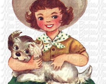 Super süß Cowgirl mit Puppy Clip Art Bildübertragung.PnG und JpG-Bild - sofort-DOWNLOAD