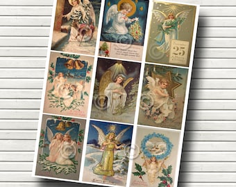 Vintage Christmas Angels Digital Collage Sheet - Victorian Christmas - Vintage Angel Tags Images- Christmas Pocket Letter - INSTANT DOWNLOAD