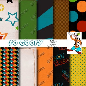 Goofy Inspired 8.5x11 A4 Digital Paper Backgrounds for Digital Scrapbooking, Party Supplies, etc -INSTANT DOWNLOAD -