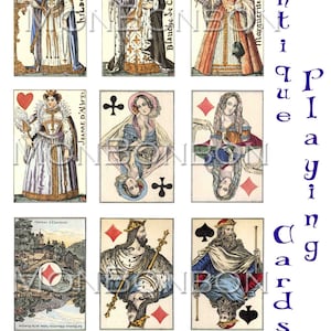 Digital Download 18 Vintage Antique Royalty Playing Cards ATC ZNE ACEO  clip art printables