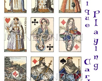 Digital Download 18 Vintage Antique Royalty Playing Cards ATC ZNE ACEO  clip art printables