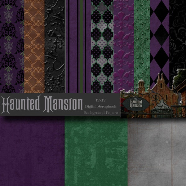 Haunted Mansion Inspired 12x12 Digital Scrapbook Paper Backgrounds -INSTANT DOWNLOAD - PU and S4H