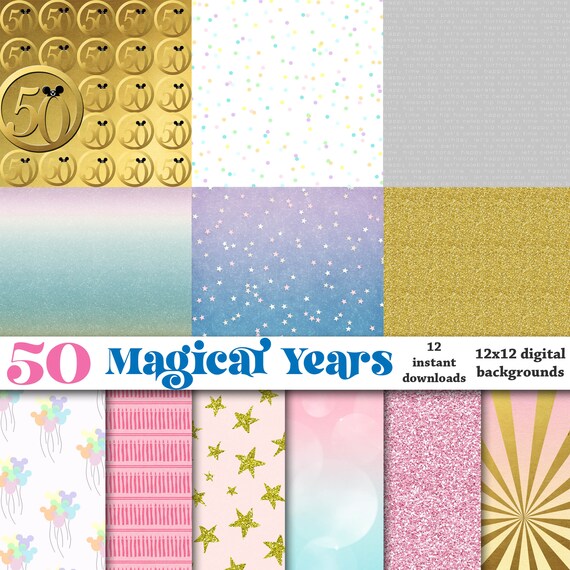 50th Anniversary Most Magical Celebration  12x12 Digital Paper Backgrounds for Digital Scrapbooking, Party Supplies, etc -INSTANT DOWNLOAD