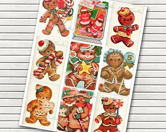 Gingerbread Man Christmas Clipart - Christmas Gingerbread - Junk Journal , Christmas Ephemera - Digital Collage Sheet - Vintage Christmas