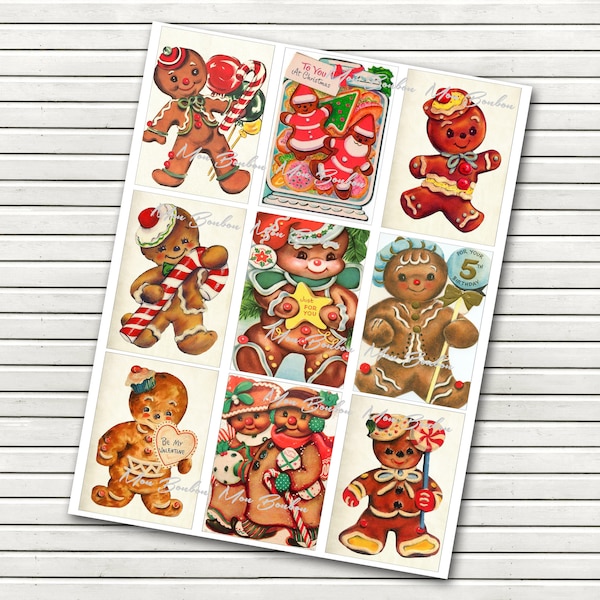 Gingerbread Man Christmas Clipart - Christmas Gingerbread - Junk Journal , Christmas Ephemera - Digital Collage Sheet - Vintage Christmas