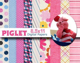 Piglet Inspired 8.5x11 A4 Digital Scrapbook Paper Backgrounds -INSTANT DOWNLOAD -