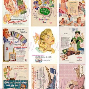 Digital Collage Sheet of Vintage Retro Advertising Images for your artwork, atc, aceo, cards, tags, crafts - INSTANT DOWNLOAD