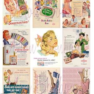 Digitale collage blad van vintage retro reclame afbeeldingen voor uw kunstwerk, atc, aceo, kaarten, tags, ambachten - INSTANT DOWNLOAD