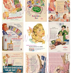 Digital Collage Sheet of Vintage Retro Advertising Images for your artwork, atc, aceo, cards, tags, crafts - INSTANT DOWNLOAD