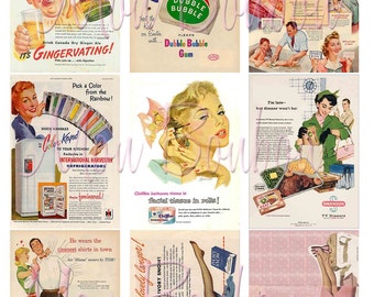 Digital Collage Sheet of Vintage Retro Advertising Images for your artwork, atc, aceo, cards, tags, crafts - INSTANT DOWNLOAD