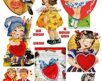 Retro Valentines Digital Collage Sheet No. 4 - INSTANT DOWNLOAD