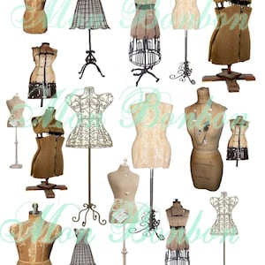 Collage Sheet of Vintage and Antique Dress Forms Mannequins Digital Download  - DIY Printable - INSTANT DOWNLOAD
