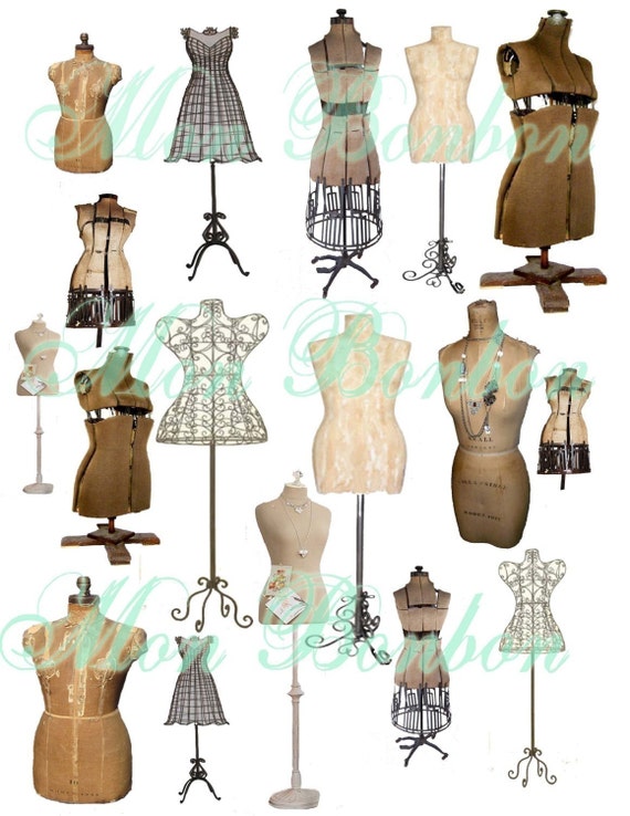 Vintage Dress Form Fashion Mannequin Wall Decor Art Printable