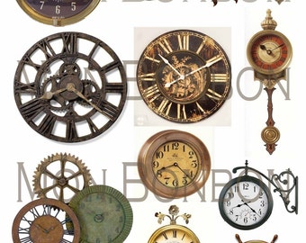 Ephemera for Junk Journals - Time for Clocks Digital Download Collage Sheet - INSTANT DOWNLOAD