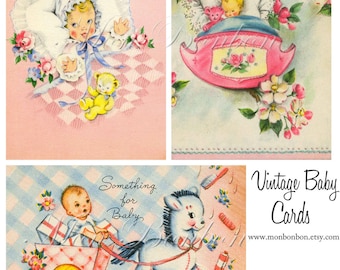 Digital Vintage Baby Cards Resized to 4x6 Super Cute for paper crafting - INSTANT DOWNLOAD