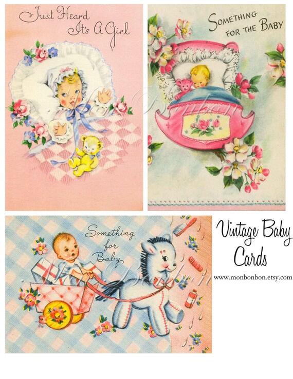 Digital Vintage Baby Cards Resized to 4x6 Super Cute for paper crafting - INSTANT DOWNLOAD