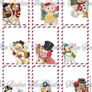 Vintage Retro Snowman Airmail Christmas Tags - DIY Printable - INSTANT DOWNLOAD