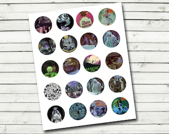 Haunted Mansion Clipart Sheet - 1.5 inch Circles, Print at Home, Instant Dowload, Haunted Mansion Clipart, Halloween