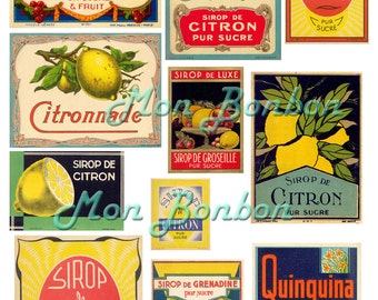 Vintage Citrus Citron Französisch beschriften Ephemera digitale Collage Sheet - DIY druckbare - INSTANT DOWNLOAD