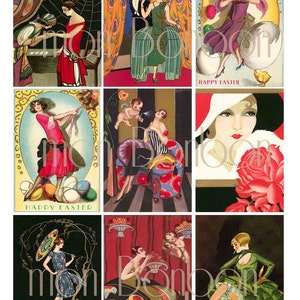 Vintage Flapper Girls AtC Collage Sheet for Download DIY Printables INSTANT DOWNLOAD image 1