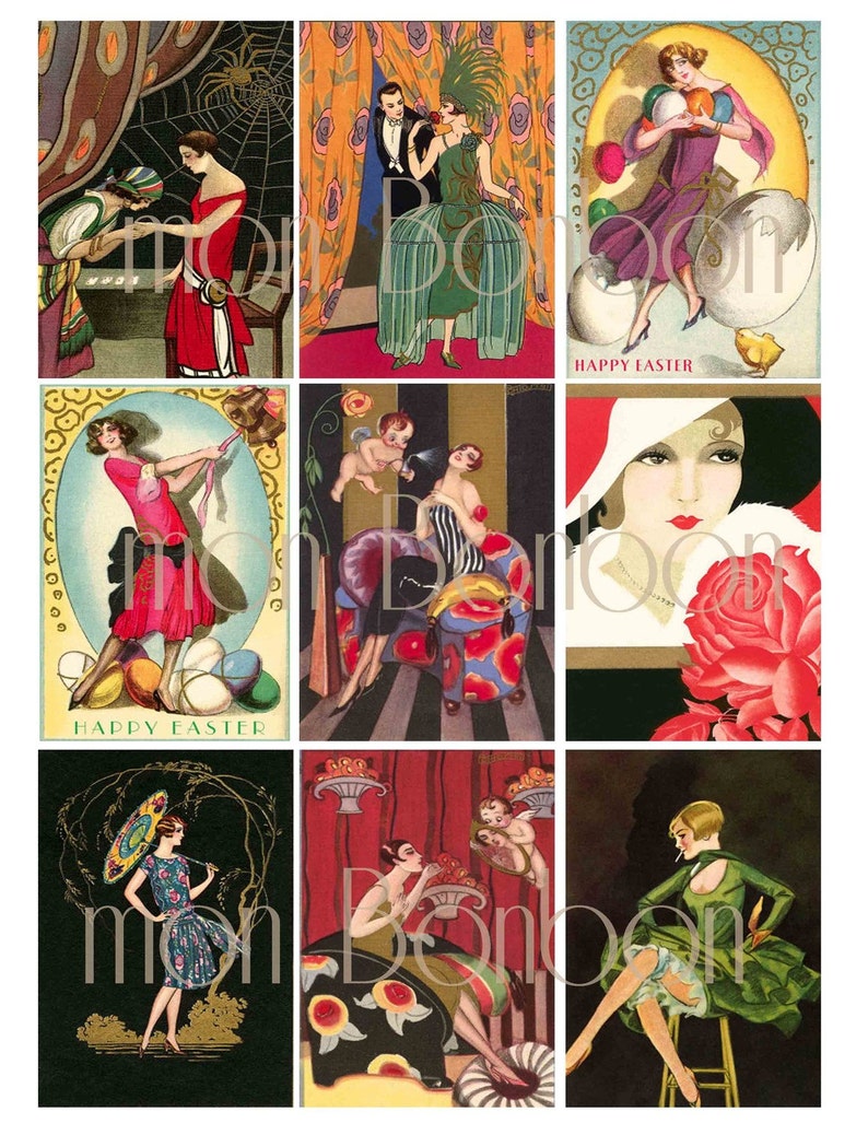 Vintage Flapper Girls AtC Collage Sheet for Download DIY Printables INSTANT DOWNLOAD image 1