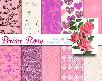 Sleeping Beauty Inspired 12x12 Digital Paper Pack for Digital Scrapbooking, Party Supplies, etc -INSTANT DOWNLOAD -