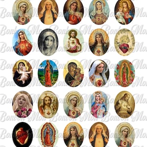 Vintage Religious Sacred Heart 30x40mm Ovals Digital Collage Sheet  2 - INSTANT DOWNLOAD