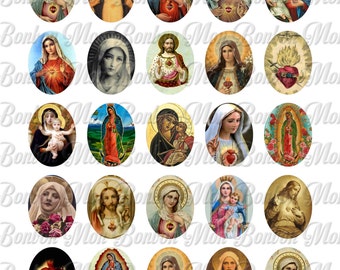 Vintage Religiöses Heiliges Herz 30x40mm Ovale Digital Collage Sheet 2 - INSTANT DOWNLOAD
