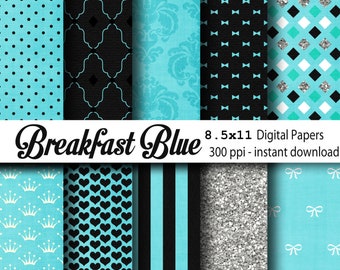 Breakfast Blue Digital Paper Backgrounds - 8.5 x 11 - Digital Paper Backgrounds - Wedding Supply-Breakfast at Tiffany - Instant Download