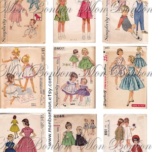 Collage di modelli di cucito per abiti e vestiti per bambini retrò vintage - DOWNLOAD IMMEDIATO - attenzione, nessun modello reale venduto - solo foglio clipart