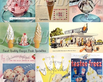 Vintage Retro Ice Cream Ads Digital Collage Sheet - DIY Printables Clip Art - INSTANT DOWNLOAD