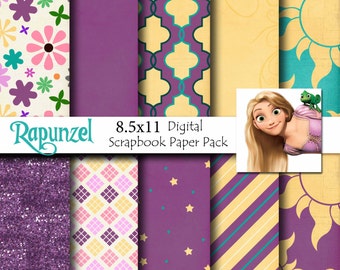 Rapunzel Tangled Inspired 8.5x11 A4 Digital Paper Pack for Digital Scrapbooking, Party Supplies, etc -INSTANT DOWNLOAD