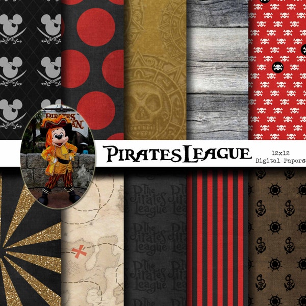 Pack d'arrière-plans en papier numérique inspiré de la Ligue des pirates - 12 x 12 - Jack Sparrow - TÉLÉCHARGEMENT IMMÉDIAT