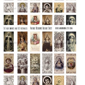 Vintage Religious Sacred Heart No. 5 Digital Download Collage Sheet of 1x1 inchies and 1x2 rectangles - INSTANT DOWNLOAD