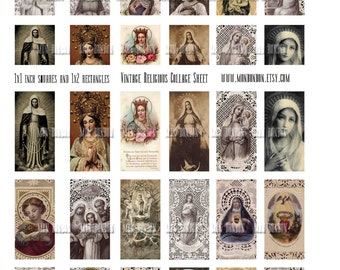 Vintage Religious Sacred Heart No. 5 Digital Download Collage Sheet of 1x1 inchies and 1x2 rectangles - INSTANT DOWNLOAD