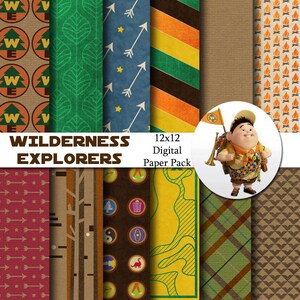 Wilderness Explorers - Up - Inspired 12x12 Digital Paper Pack for Digital Scrapbooking, Party Supplies, Invites - INSTANT DOWNLOAD