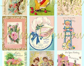 Digital Collage Sheet of Vintage and Retro Greeting Card and Postcard Images - INSTANT DOWNLOAD