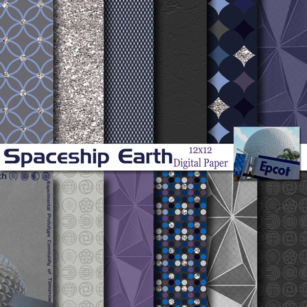 EPCOT -  Spaceship Earth Inspired 12x12 Digital Paper Pack for Digital Scrapbooking, Party Supplies, etc -INSTANT DOWNLOAD -