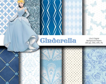 Cinderella 12x12 Digital Paper Backgrounds for Digital Scrapbooking, Party Supplies, etc -INSTANT DOWNLOAD