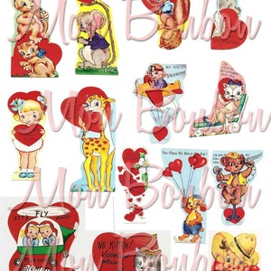 Vintage Retro Kinder Valentin Karte digitale Collage Sheet - DIY druckbare - INSTANT DOWNLOAD