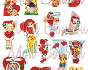 Vintage Retro Children's Valentine Card Digital Collage Sheet - DIY Printable - INSTANT DOWNLOAD