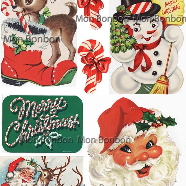 Digital Collage Sheet of Vintage Retro Christmas Card Images No. 3 - DIY Printable - INSTANT DOWNLOAD