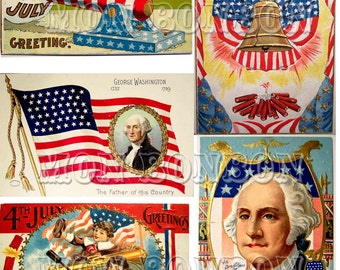 Vintage Patriotic 4th of July, George Washington, Independence Day - America - July 4th - Craft Digital Collage Sheet  - INSTANT DOWNLOAD