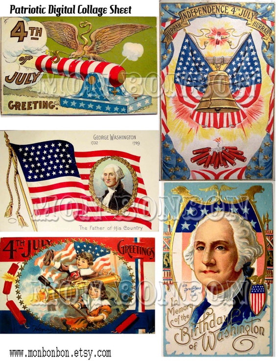 Vintage Patriotic 4th of July, George Washington, Independence Day -  America - July 4th - Craft Digital Collage Sheet - INSTANT DOWNLOAD