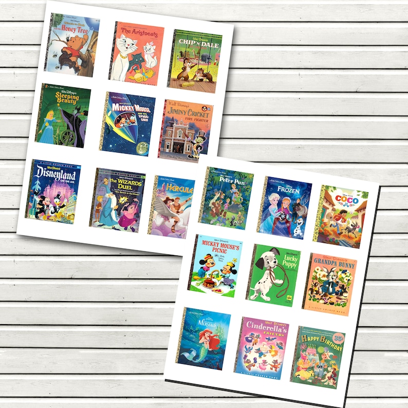 May include: A collection of 18 vintage Disney Little Golden Books featuring characters like Mickey Mouse, Winnie the Pooh, Cinderella, and more. The books have a gold spine and are arranged in a grid on a white background.