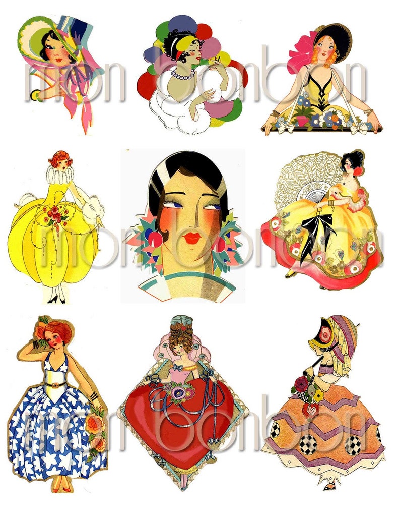 Vintage Flapper Girls AtC Collage Sheet for Download DIY Printables INSTANT DOWNLOAD image 2